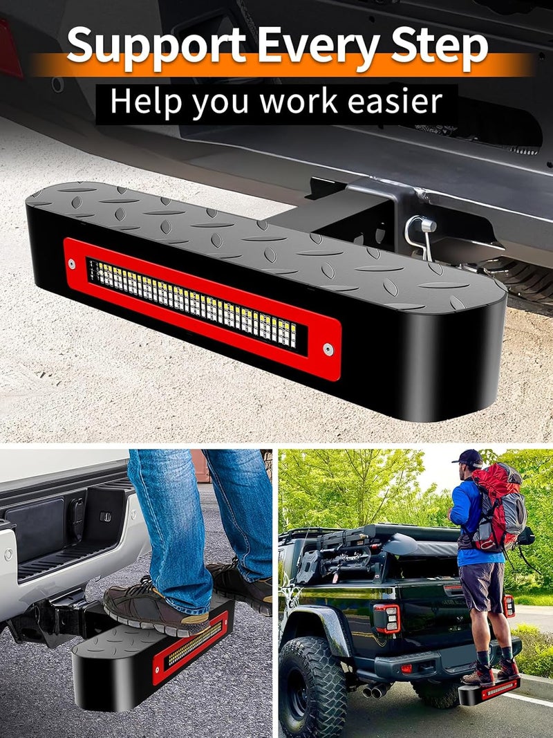 VKU Hitch Step for 2” Receiver with Light 108 LED Brake Lighting(6 Mode) Steel Construction Powder Matte Coated Towing for Trucks Chevy Ford Toyota GMC Dodge RAM Jeep ATVs SUVs Vans 450lbs Max Load - Image 3